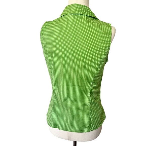 Talbots Petites Sleeveless Faux Wrap Style Blouse 6P Green White Polka Dots - Picture 4 of 7